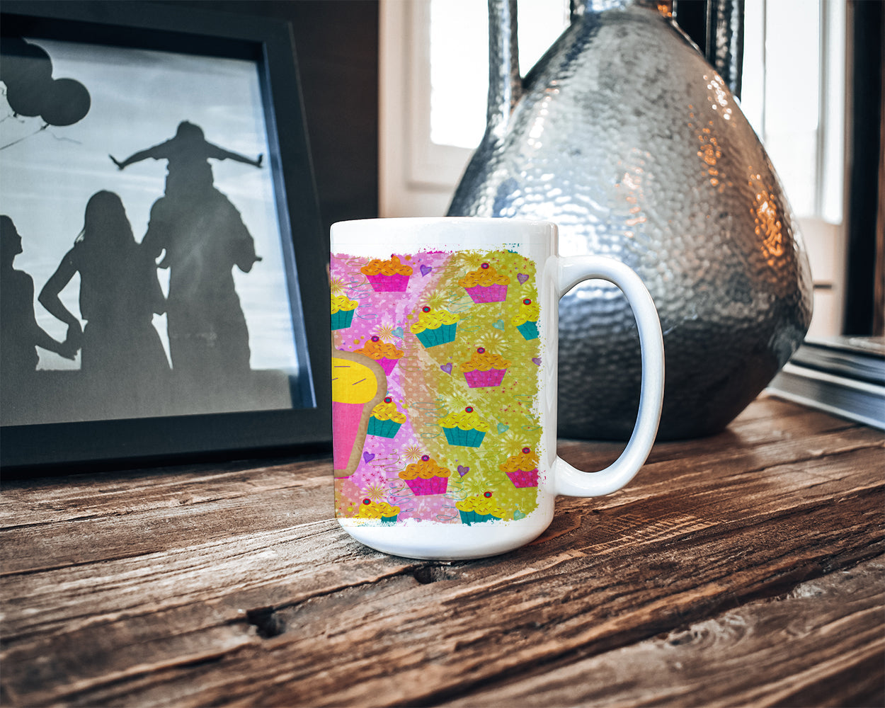 Cupcake Ceramic Coffee Mug 15 oz Decorative Large C Handle Mug Cup for Tea, Cocoa Hot Chocolate