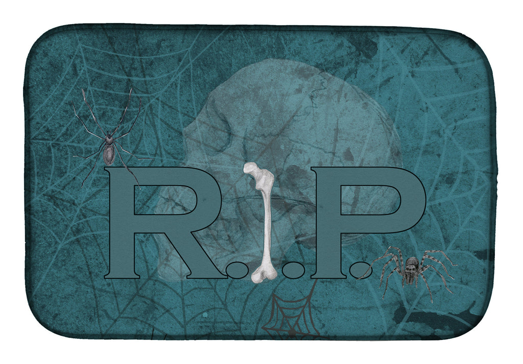 RIP Rest in Peace with spider web Halloween Dish Drying Mat Absorbent Dish Drying Mat Pad for Kitchen Counter Dish Drainer Mat for Countertop, 14 x 21", Multicolor