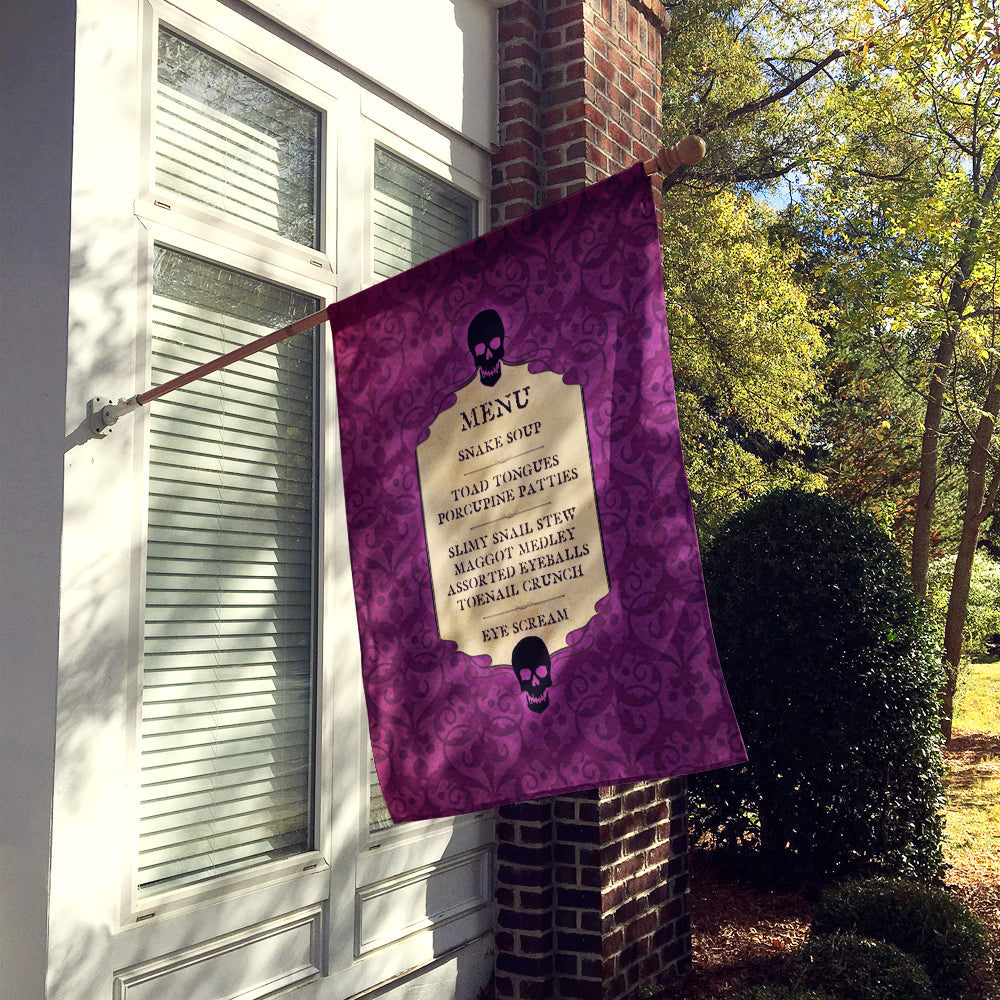 Goulish Menu including Eye Screen Snake soup Halloween House Flag 28x40 Porch Sleeve Pole Decorative Outside Yard Banner Artwork Wall Hanging, Polyester