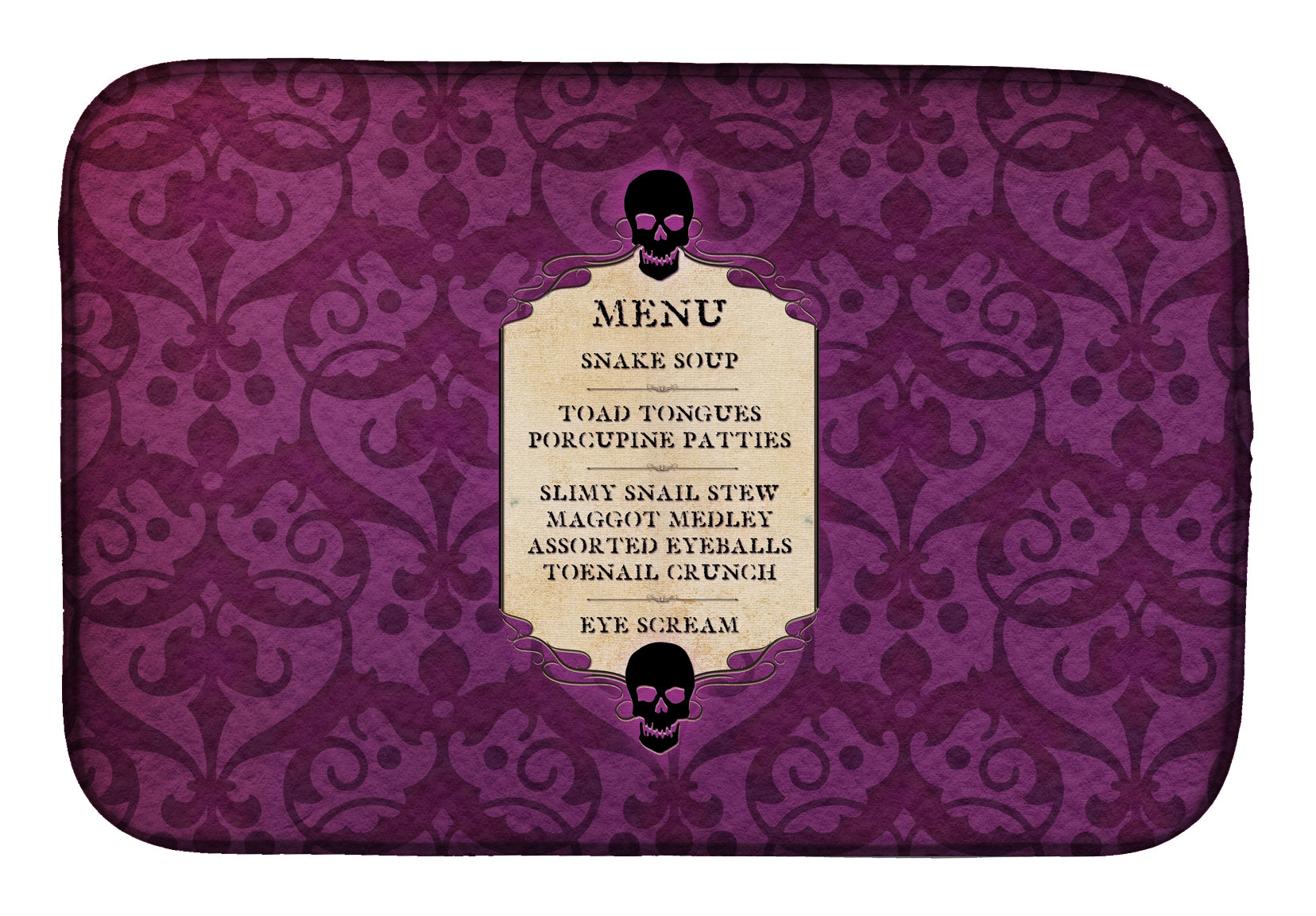 Goulish Menu including Eye Screen Snake soup Halloween Dish Drying Mat Absorbent Dish Drying Mat Pad for Kitchen Counter Dish Drainer Mat for Countertop, 14 x 21", Multicolor