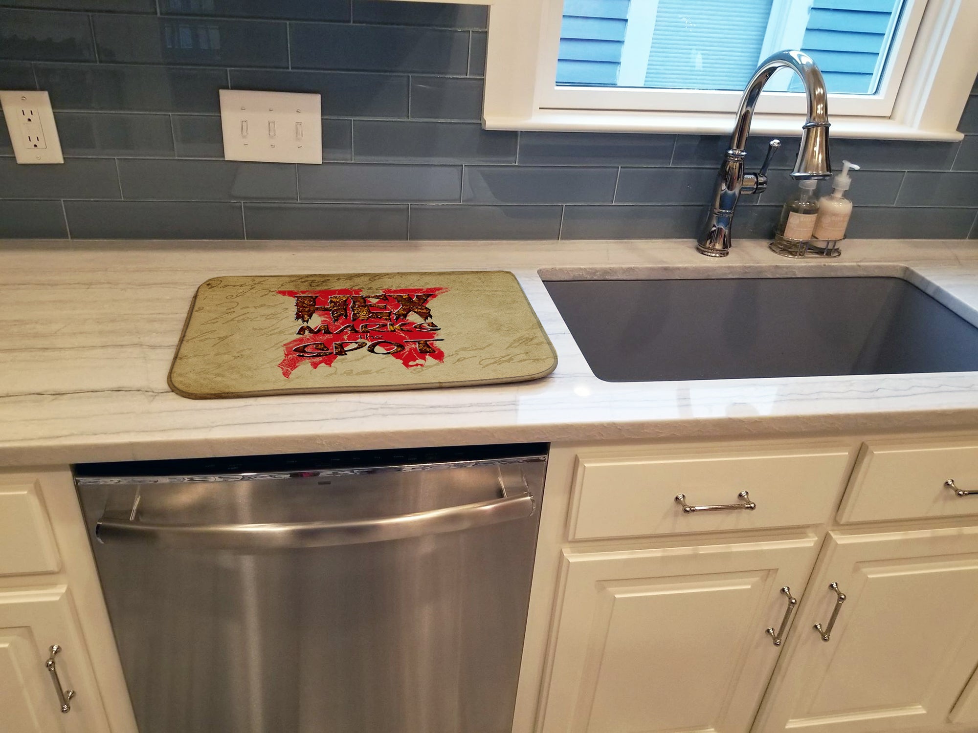 Hex marks the spot Halloween Dish Drying Mat Absorbent Dish Drying Mat Pad for Kitchen Counter Dish Drainer Mat for Countertop, 14 x 21", Multicolor