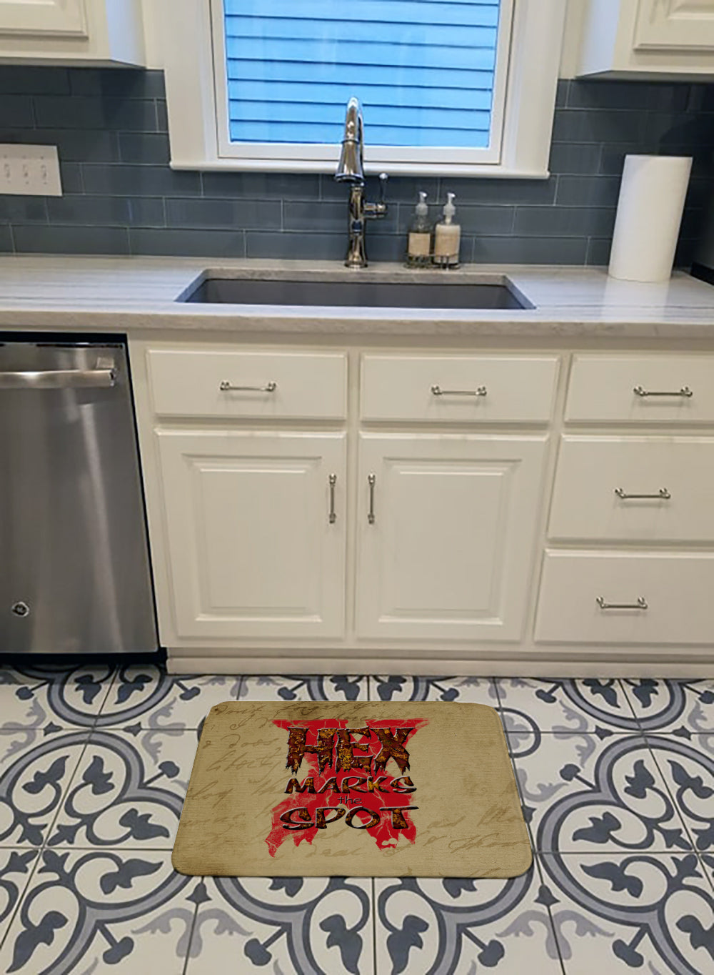 Hex marks the spot Halloween Memory Foam Kitchen Mat Machine Washable Anti-Fatigue Cushion Comfort Bath or Kitchen Rug