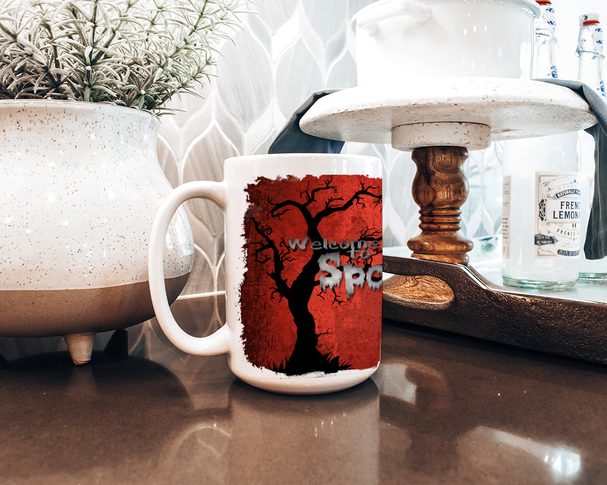 Welcome to Spooksville Halloween Ceramic Coffee Mug 15 oz Decorative Large C Handle Mug Cup for Tea, Cocoa Hot Chocolate