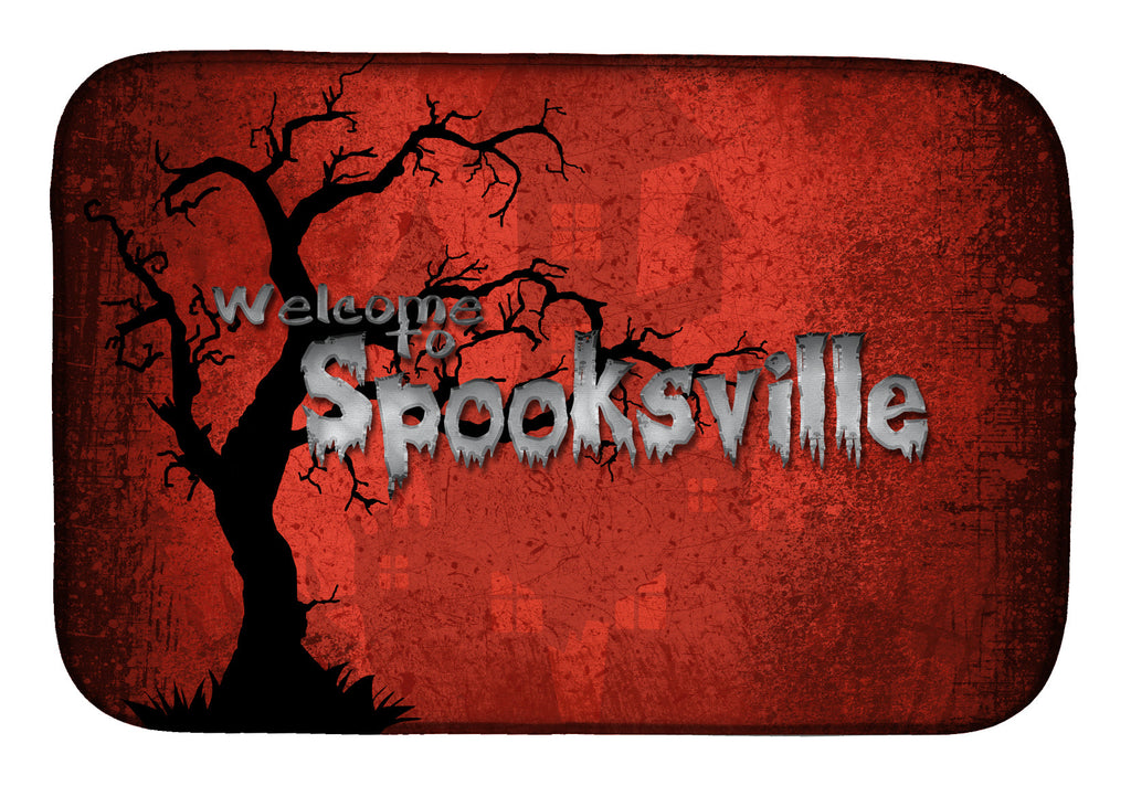 Welcome to Spooksville Halloween Dish Drying Mat Absorbent Dish Drying Mat Pad for Kitchen Counter Dish Drainer Mat for Countertop, 14 x 21", Multicolor