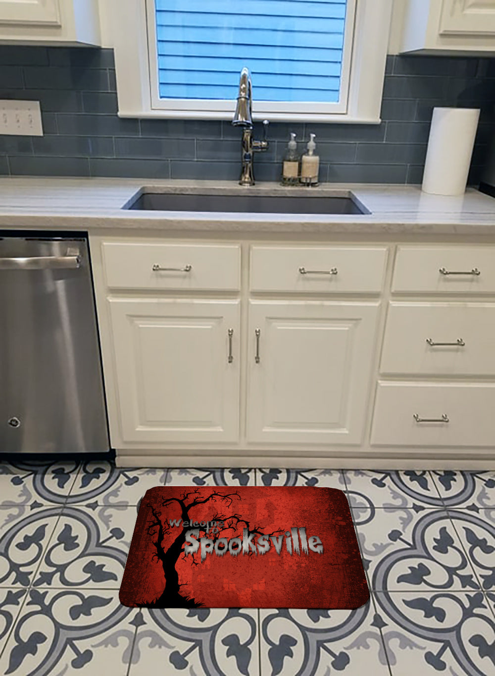 Welcome to Spooksville Halloween Memory Foam Kitchen Mat Machine Washable Anti-Fatigue Cushion Comfort Bath or Kitchen Rug