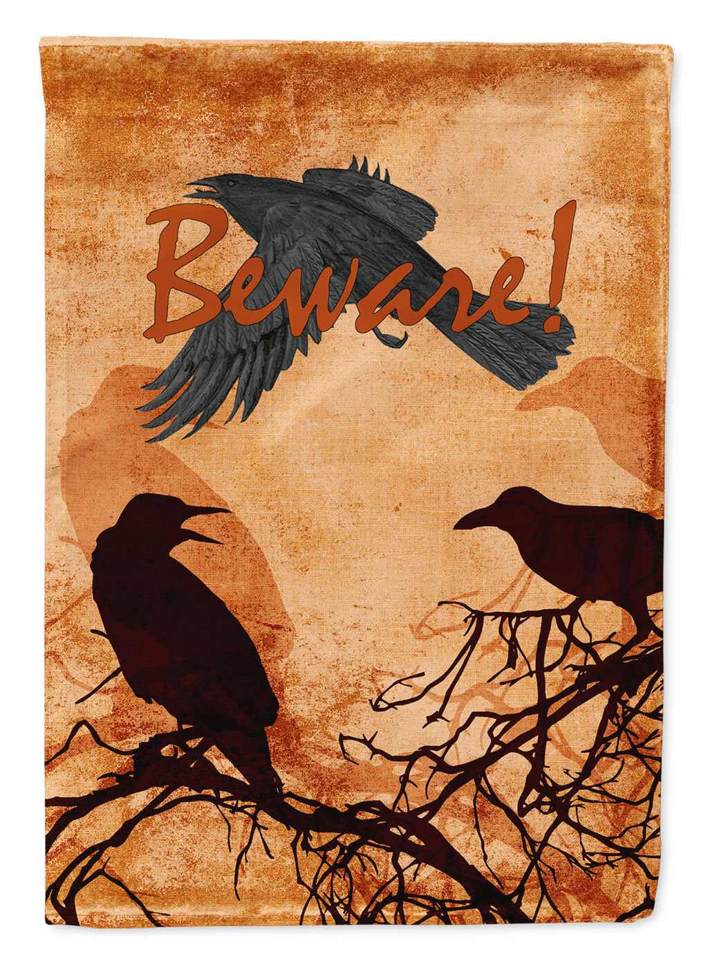 Beware of the Black Crows Halloween House Flag 28x40 Porch Sleeve Pole Decorative Outside Yard Banner Artwork Wall Hanging, Polyester