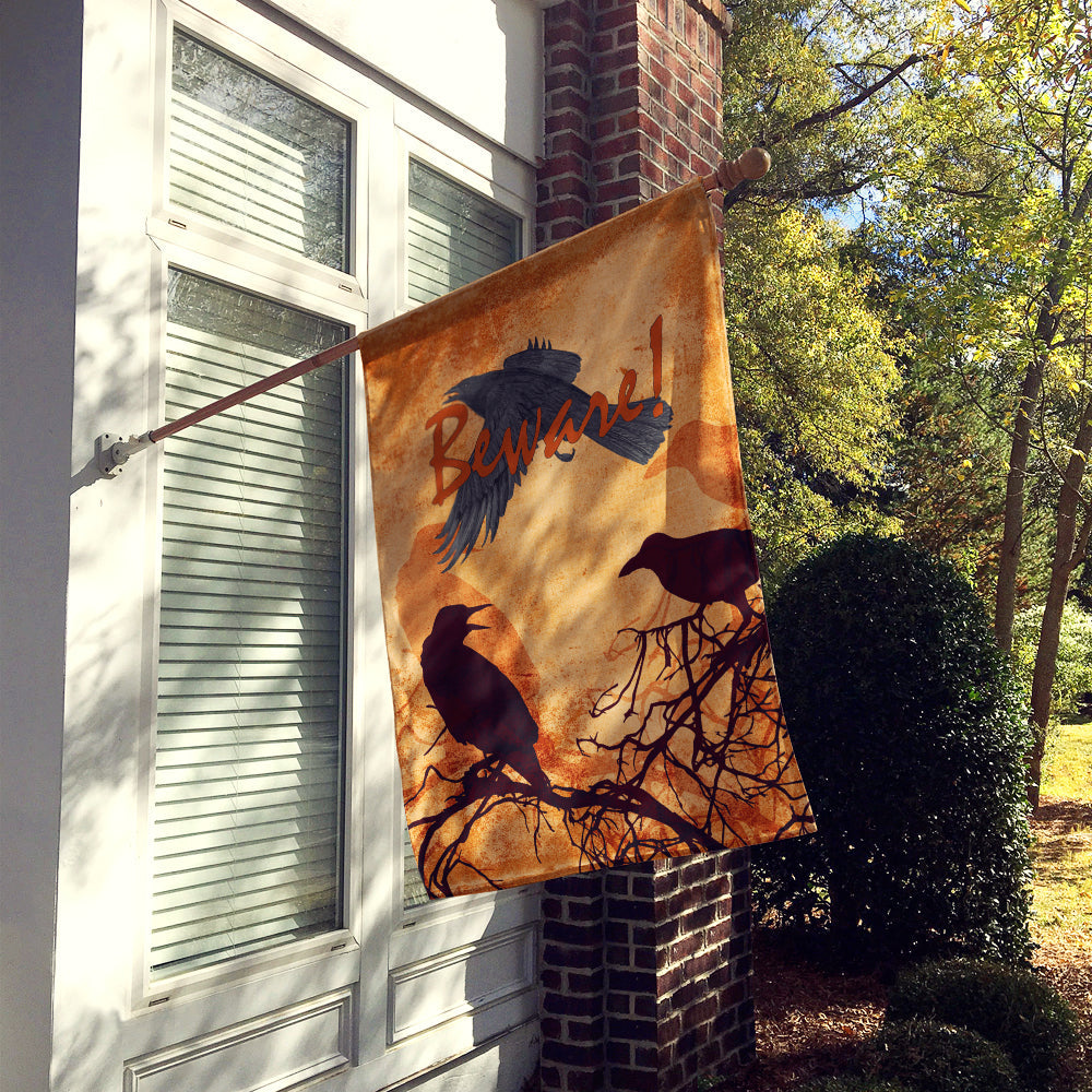 Beware of the Black Crows Halloween House Flag 28x40 Porch Sleeve Pole Decorative Outside Yard Banner Artwork Wall Hanging, Polyester