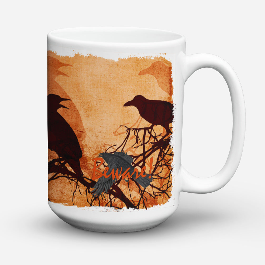 Beware of the Black Crows Halloween Ceramic Coffee Mug 15 oz Decorative Large C Handle Mug Cup for Tea, Cocoa Hot Chocolate