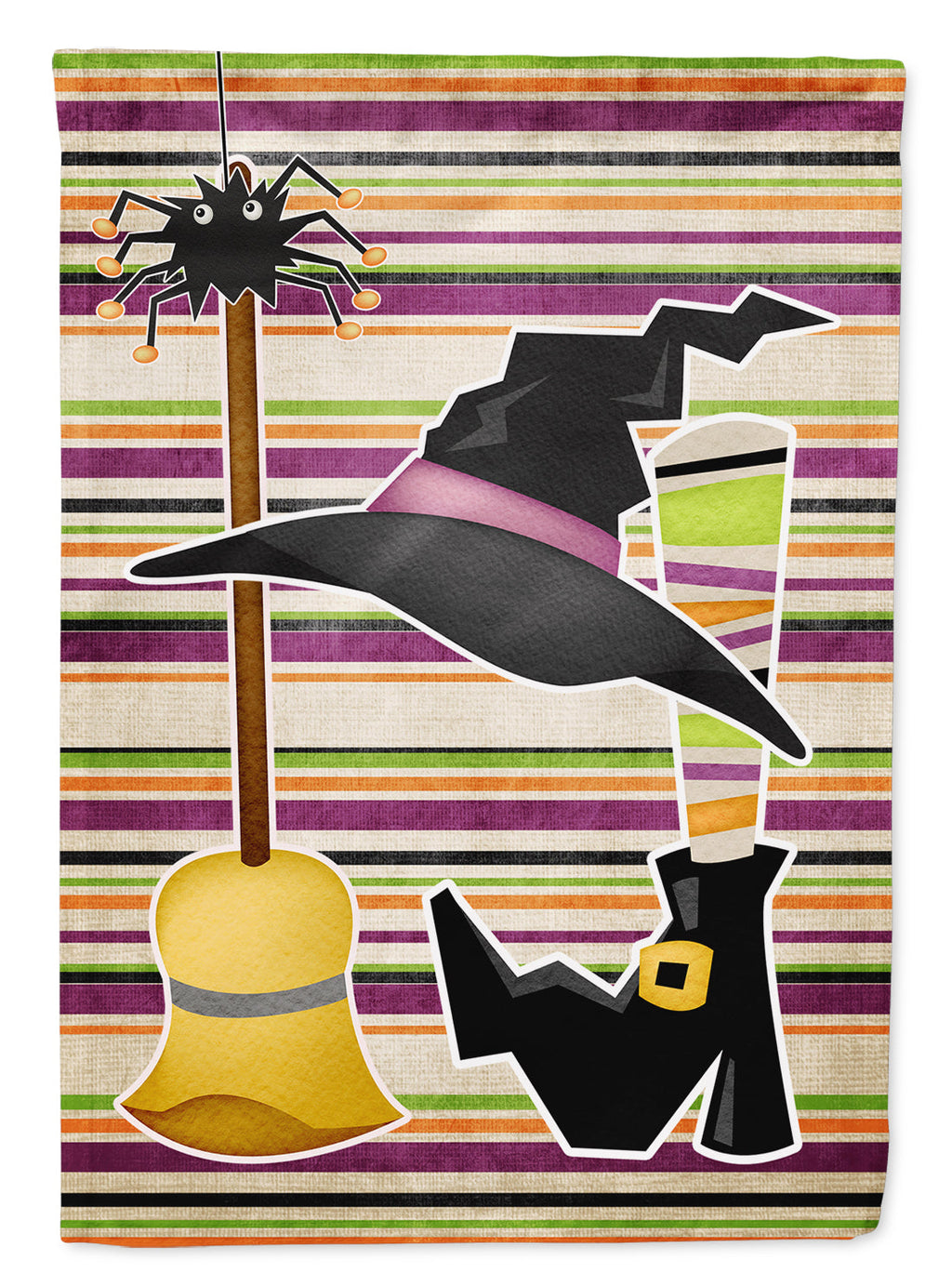 Witch Costume and Broom on Stripes Halloween House Flag 28x40 Porch Sleeve Pole Decorative Outside Yard Banner Artwork Wall Hanging, Polyester