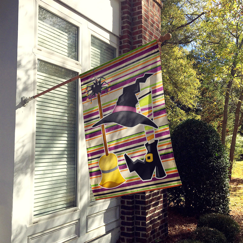 Witch Costume and Broom on Stripes Halloween House Flag 28x40 Porch Sleeve Pole Decorative Outside Yard Banner Artwork Wall Hanging, Polyester