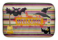 Witch Costume and Broom on Stripes Halloween Dish Drying Mat Absorbent Dish Drying Mat Pad for Kitchen Counter Dish Drainer Mat for Countertop, 14 x 21", Multicolor