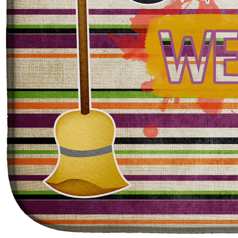 Witch Costume and Broom on Stripes Halloween Dish Drying Mat Absorbent Dish Drying Mat Pad for Kitchen Counter Dish Drainer Mat for Countertop, 14 x 21", Multicolor