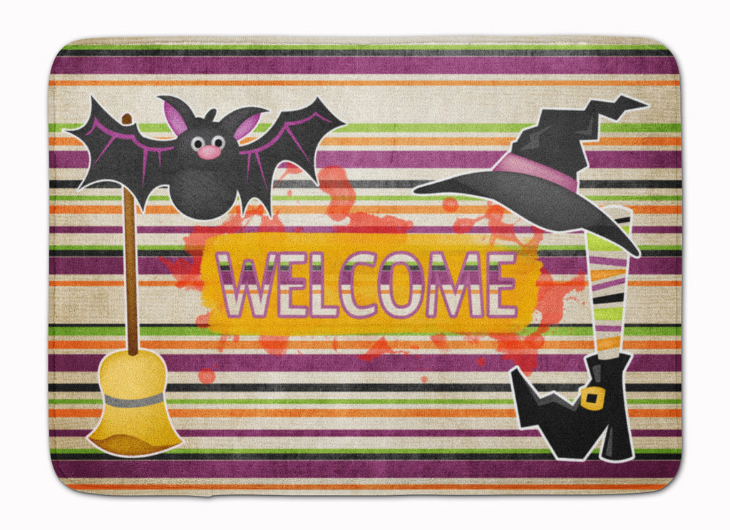 Witch Costume and Broom on Stripes Halloween Memory Foam Kitchen Mat Machine Washable Anti-Fatigue Cushion Comfort Bath or Kitchen Rug