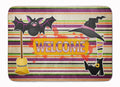 Witch Costume and Broom on Stripes Halloween Memory Foam Kitchen Mat Machine Washable Anti-Fatigue Cushion Comfort Bath or Kitchen Rug