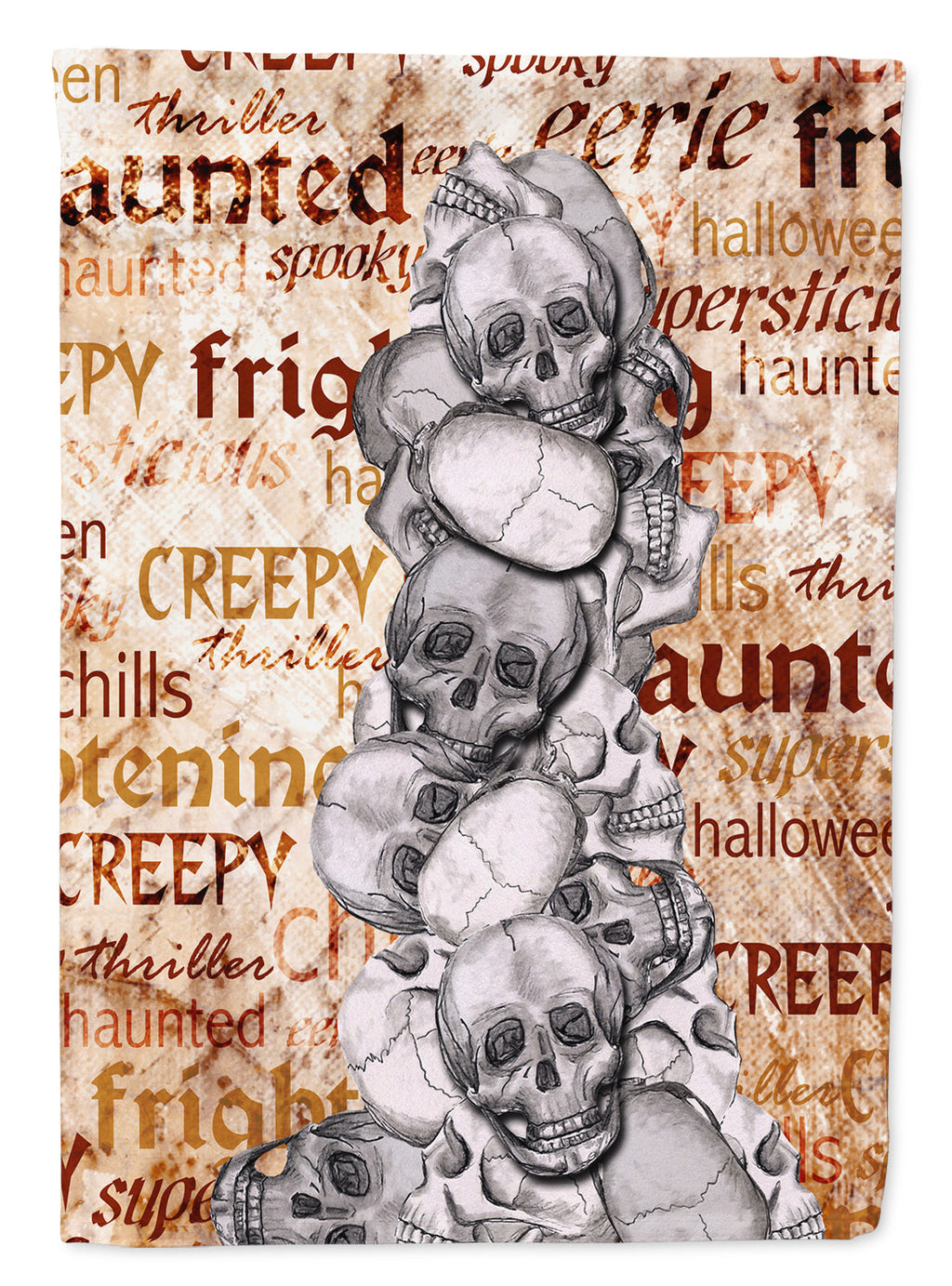 Creepy, Haunted and Frightful with skulls Halloween House Flag 28x40 Porch Sleeve Pole Decorative Outside Yard Banner Artwork Wall Hanging, Polyester