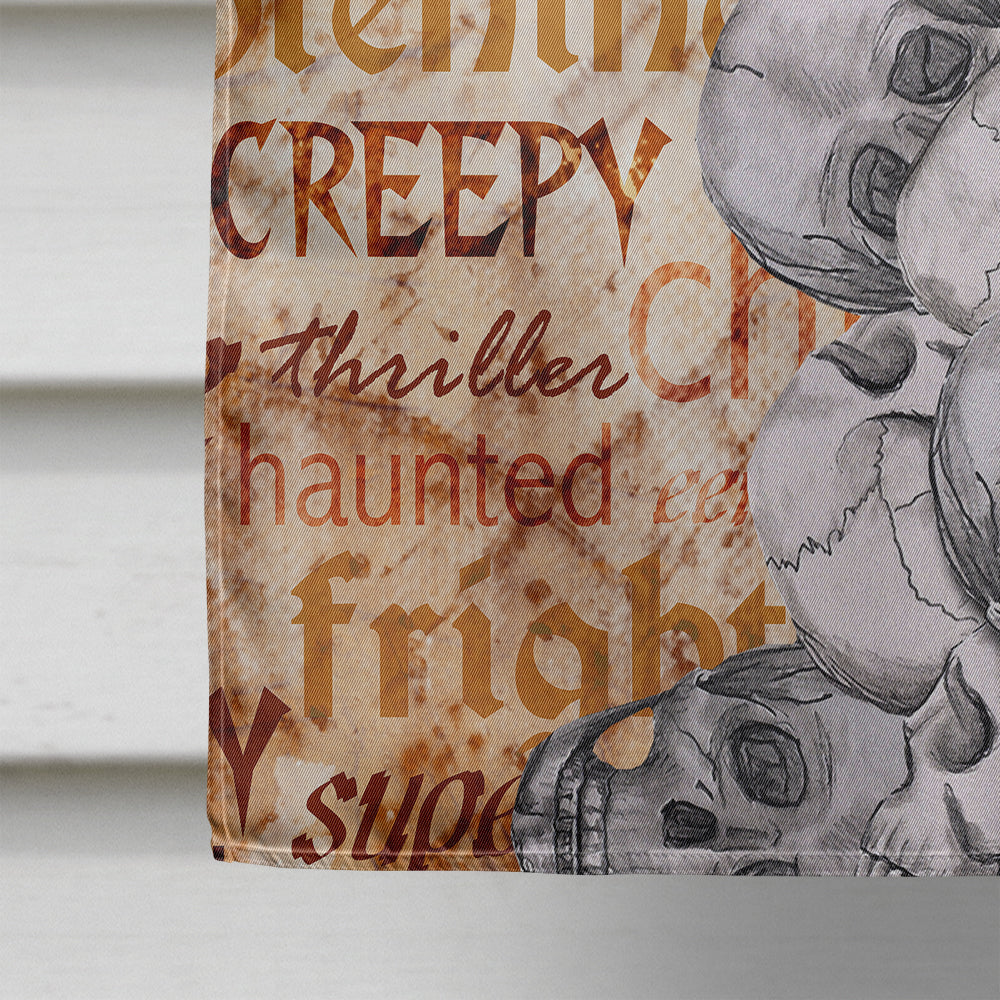 Creepy, Haunted and Frightful with skulls Halloween House Flag 28x40 Porch Sleeve Pole Decorative Outside Yard Banner Artwork Wall Hanging, Polyester
