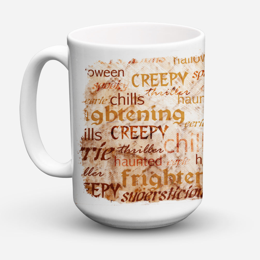 Creepy, Haunted and Frightful with skulls Halloween Ceramic Coffee Mug 15 oz Decorative Large C Handle Mug Cup for Tea, Cocoa Hot Chocolate