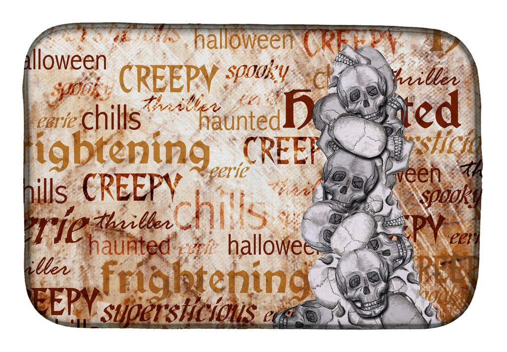Creepy, Haunted and Frightful with skulls Halloween Dish Drying Mat Absorbent Dish Drying Mat Pad for Kitchen Counter Dish Drainer Mat for Countertop, 14 x 21", Multicolor