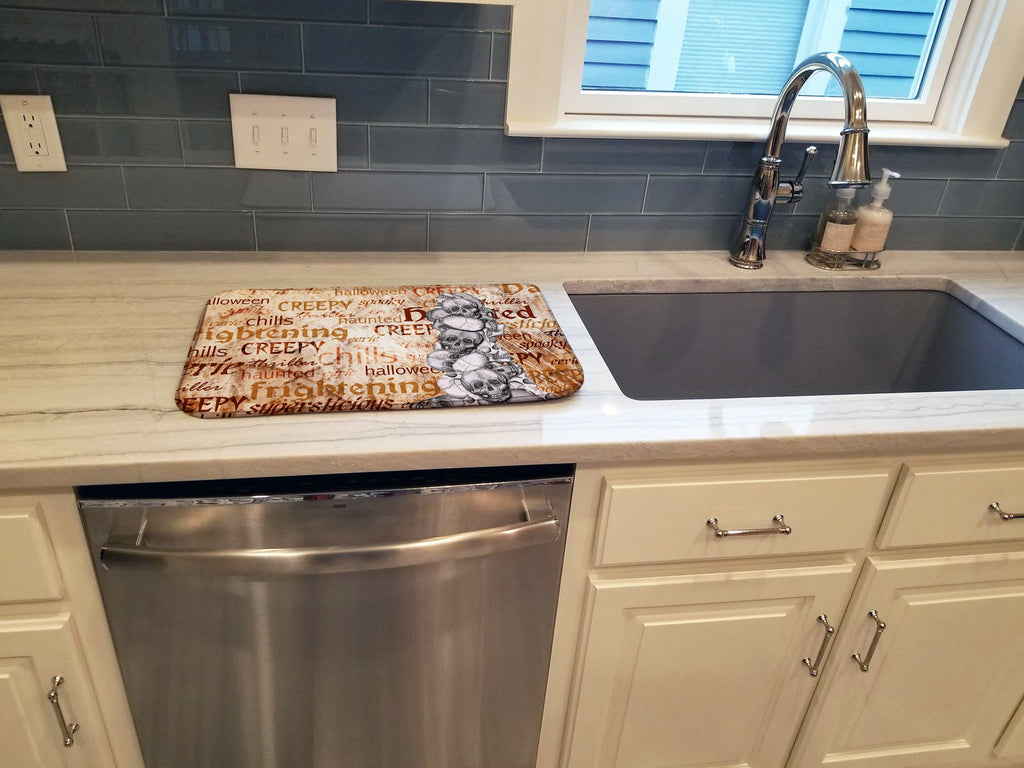 Creepy, Haunted and Frightful with skulls Halloween Dish Drying Mat Absorbent Dish Drying Mat Pad for Kitchen Counter Dish Drainer Mat for Countertop, 14 x 21", Multicolor
