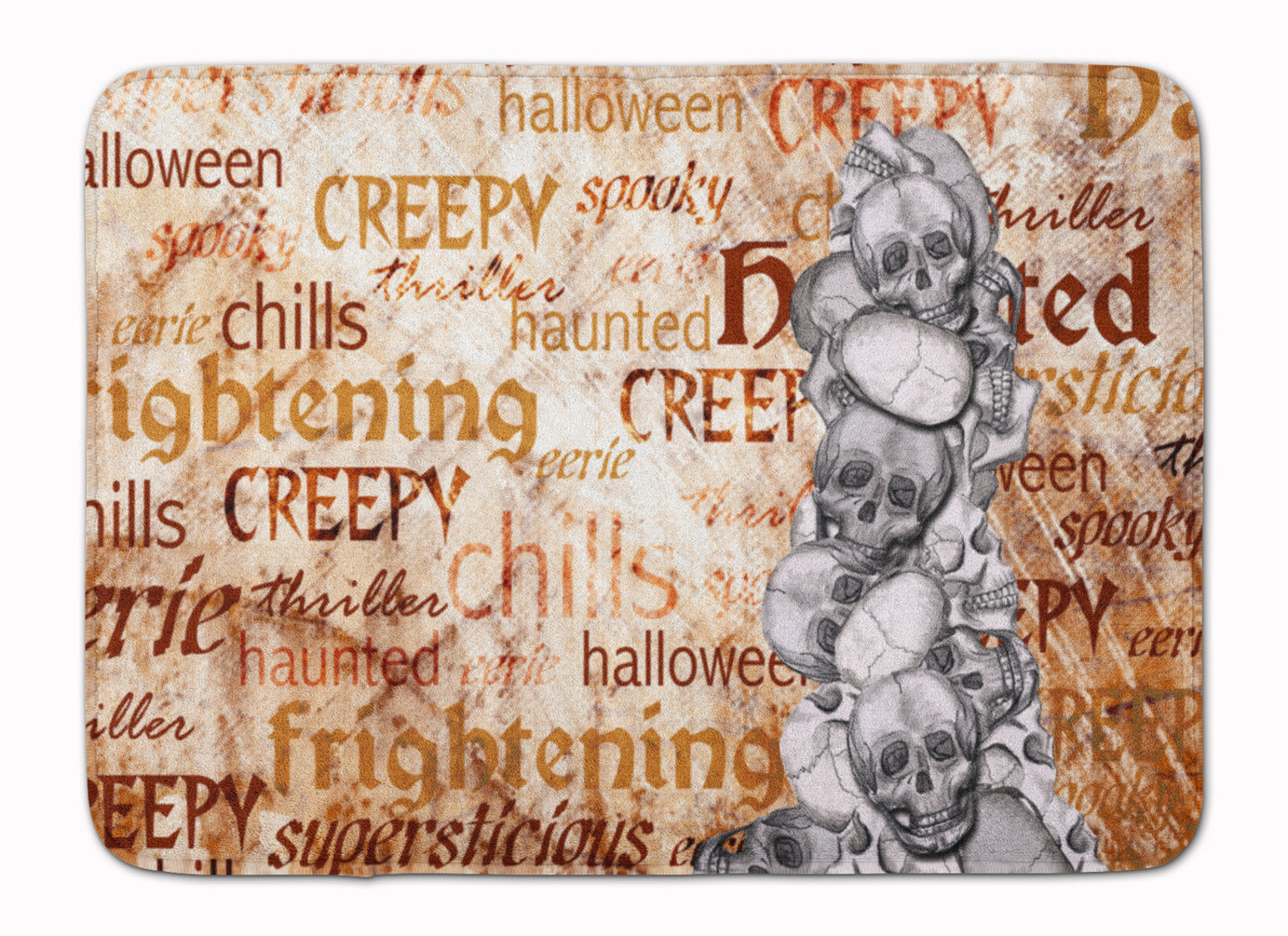 Creepy, Haunted and Frightful with skulls Halloween Memory Foam Kitchen Mat Machine Washable Anti-Fatigue Cushion Comfort Bath or Kitchen Rug