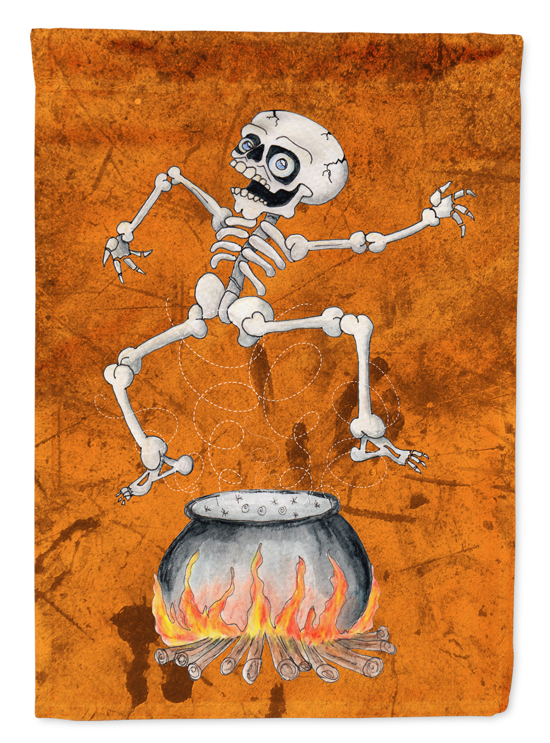 Skeleton jumping from Witches Caldron Halloween House Flag 28x40 Porch Sleeve Pole Decorative Outside Yard Banner Artwork Wall Hanging, Polyester