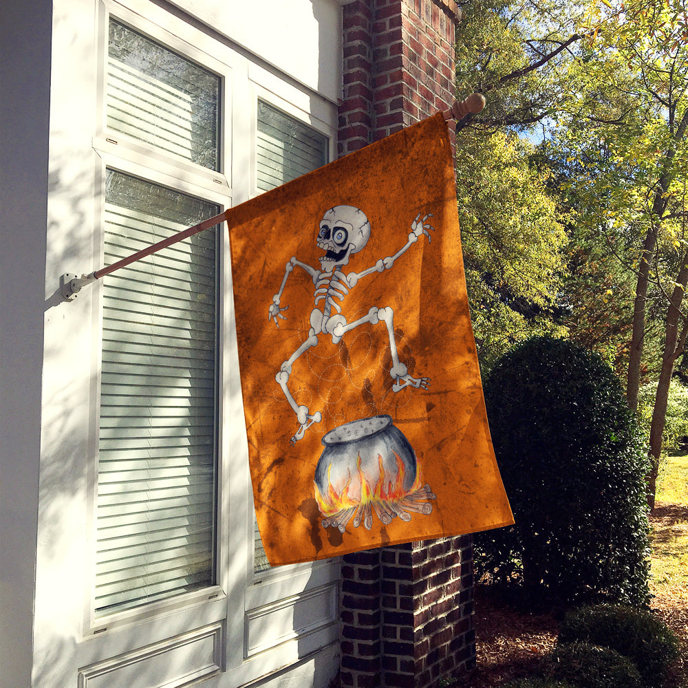 Skeleton jumping from Witches Caldron Halloween House Flag 28x40 Porch Sleeve Pole Decorative Outside Yard Banner Artwork Wall Hanging, Polyester
