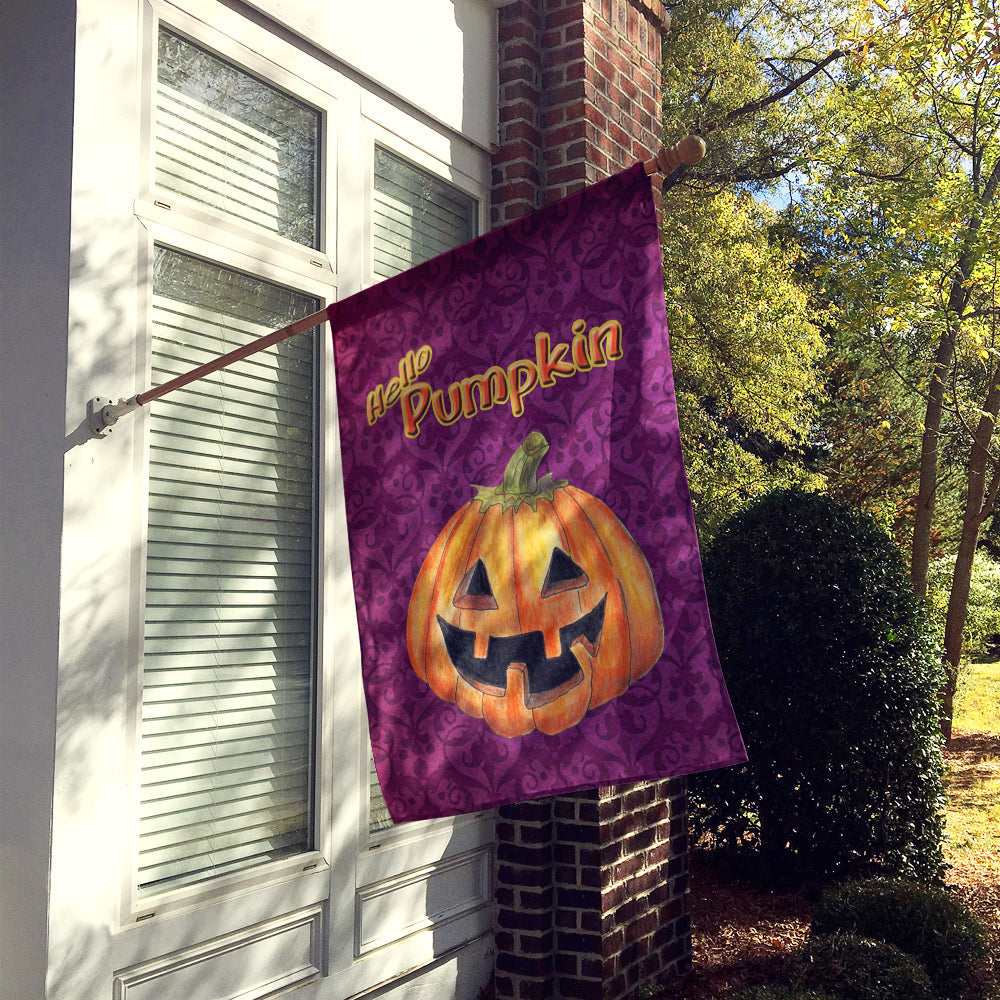 Hello Pumpkin Halloween House Flag 28x40 Porch Sleeve Pole Decorative Outside Yard Banner Artwork Wall Hanging, Polyester