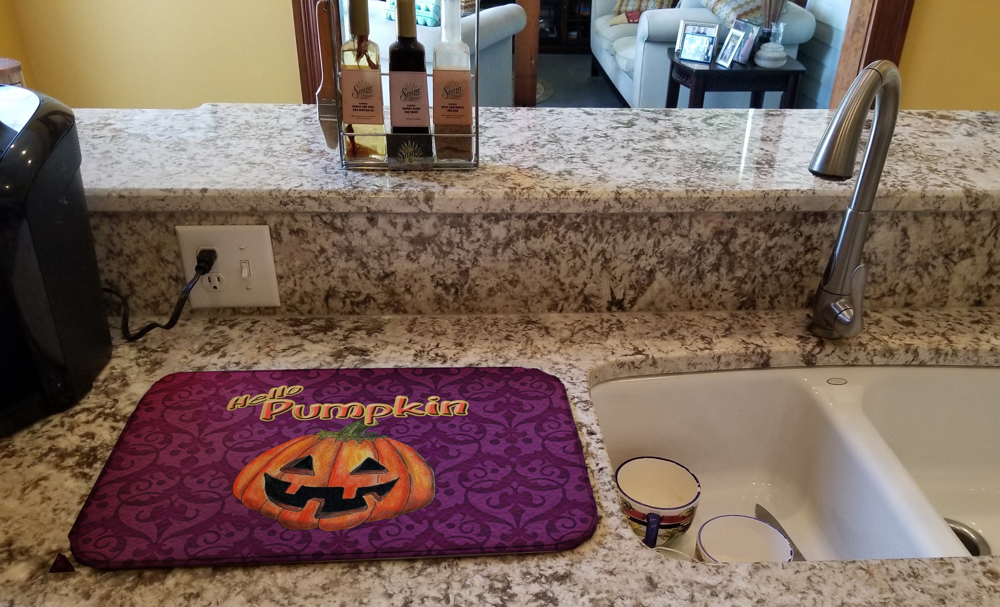 Hello Pumpkin Halloween Dish Drying Mat Absorbent Dish Drying Mat Pad for Kitchen Counter Dish Drainer Mat for Countertop, 14 x 21", Multicolor