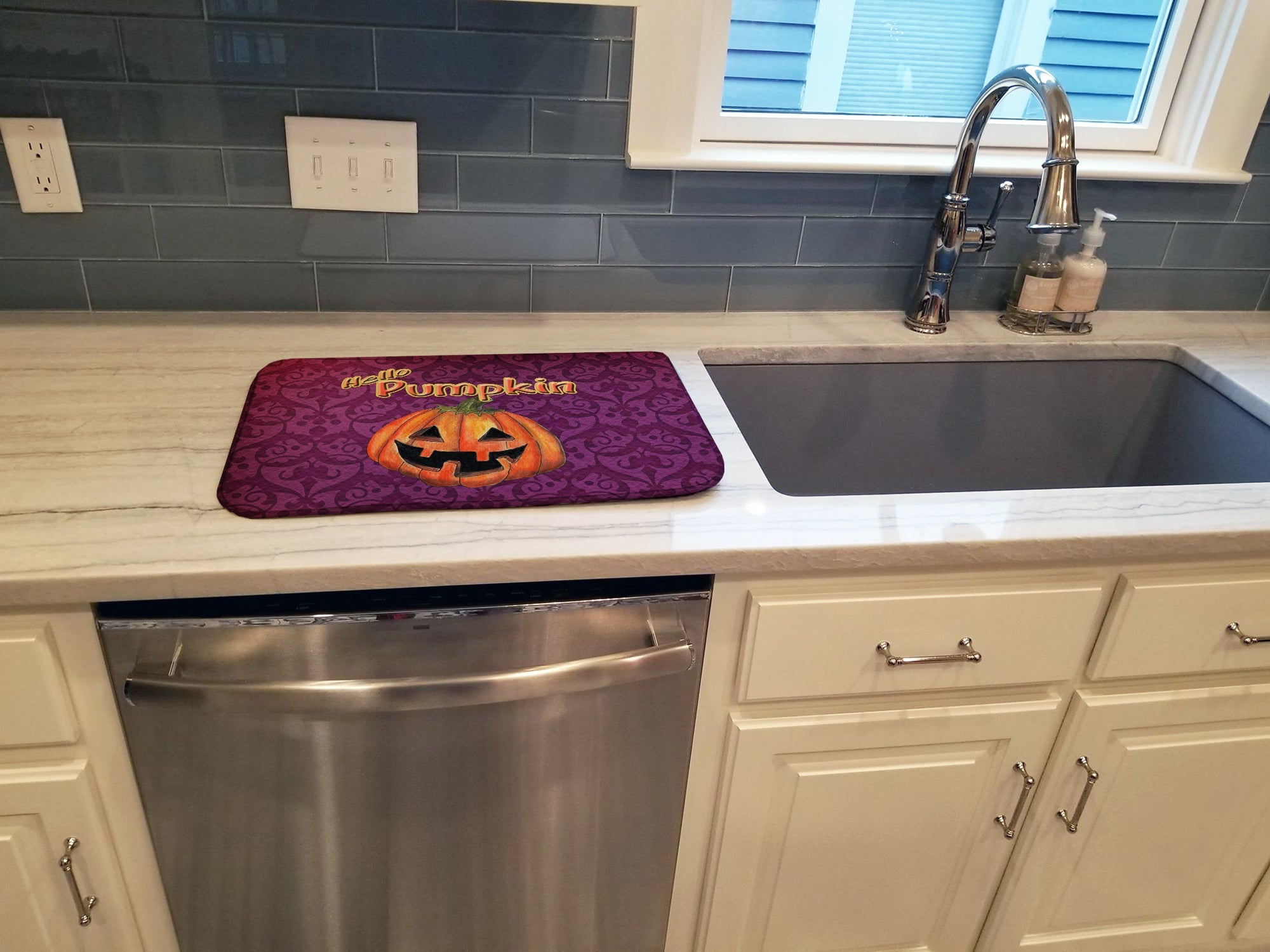 Hello Pumpkin Halloween Dish Drying Mat Absorbent Dish Drying Mat Pad for Kitchen Counter Dish Drainer Mat for Countertop, 14 x 21", Multicolor