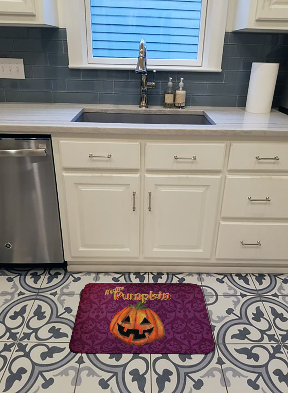 Hello Pumpkin Halloween Memory Foam Kitchen Mat Machine Washable Anti-Fatigue Cushion Comfort Bath or Kitchen Rug