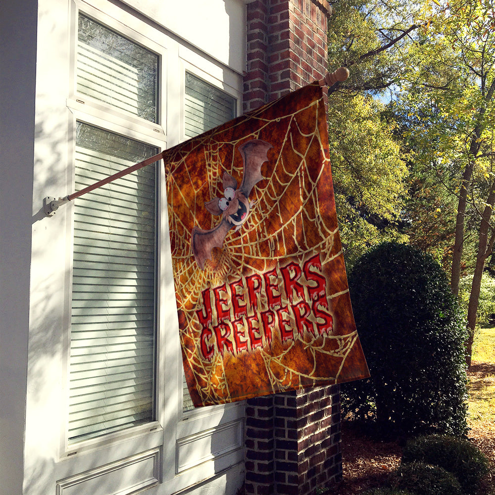Jeepers Creepers with Bat and Spider web Halloween House Flag 28x40 Porch Sleeve Pole Decorative Outside Yard Banner Artwork Wall Hanging, Polyester
