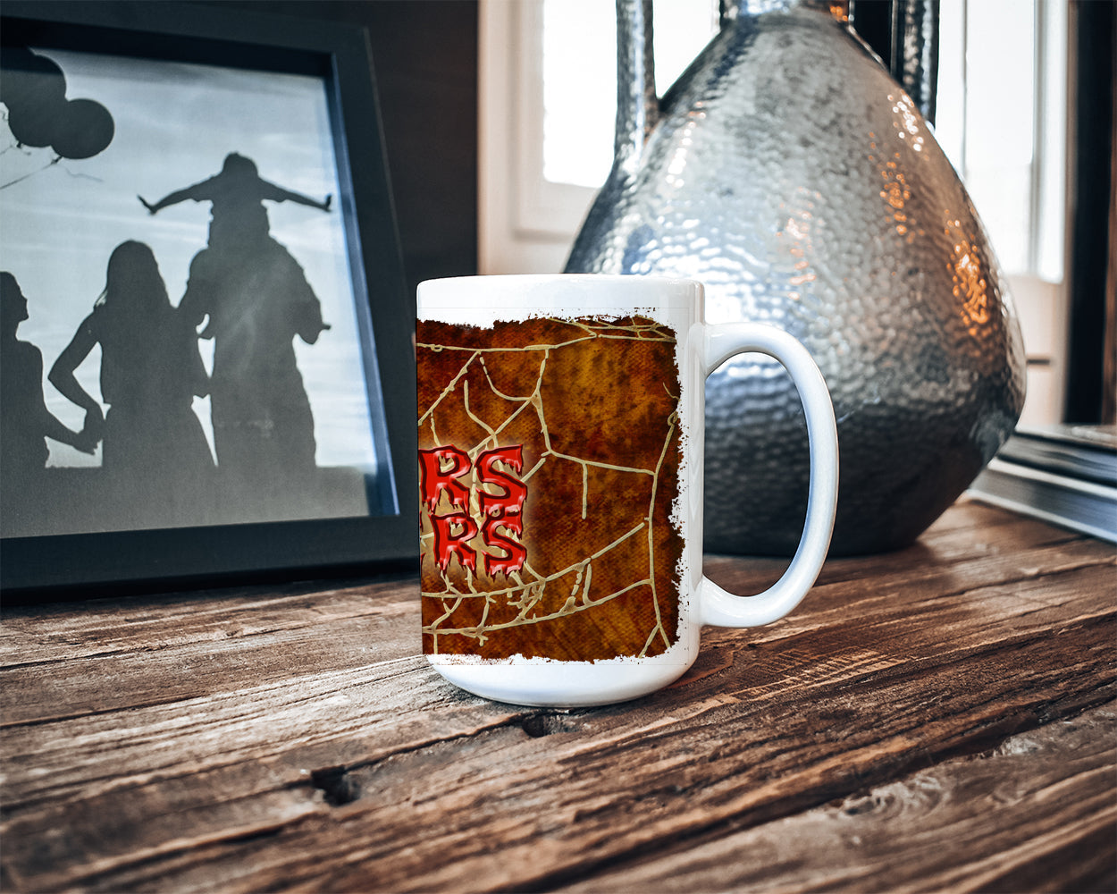 Jeepers Creepers with Bat and Spider web Halloween Ceramic Coffee Mug 15 oz Decorative Large C Handle Mug Cup for Tea, Cocoa Hot Chocolate