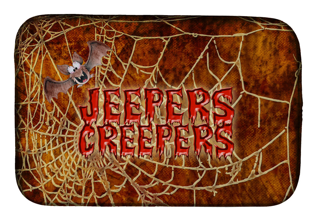 Jeepers Creepers with Bat and Spider web Halloween Dish Drying Mat Absorbent Dish Drying Mat Pad for Kitchen Counter Dish Drainer Mat for Countertop, 14 x 21", Multicolor