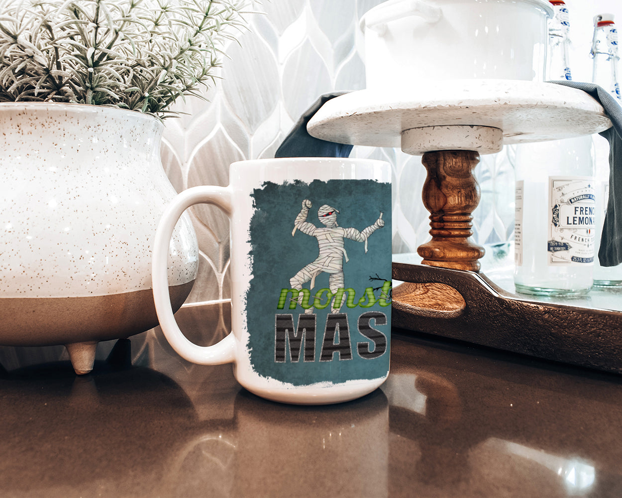 Monster Mash with Mummy Halloween Ceramic Coffee Mug 15 oz Decorative Large C Handle Mug Cup for Tea, Cocoa Hot Chocolate