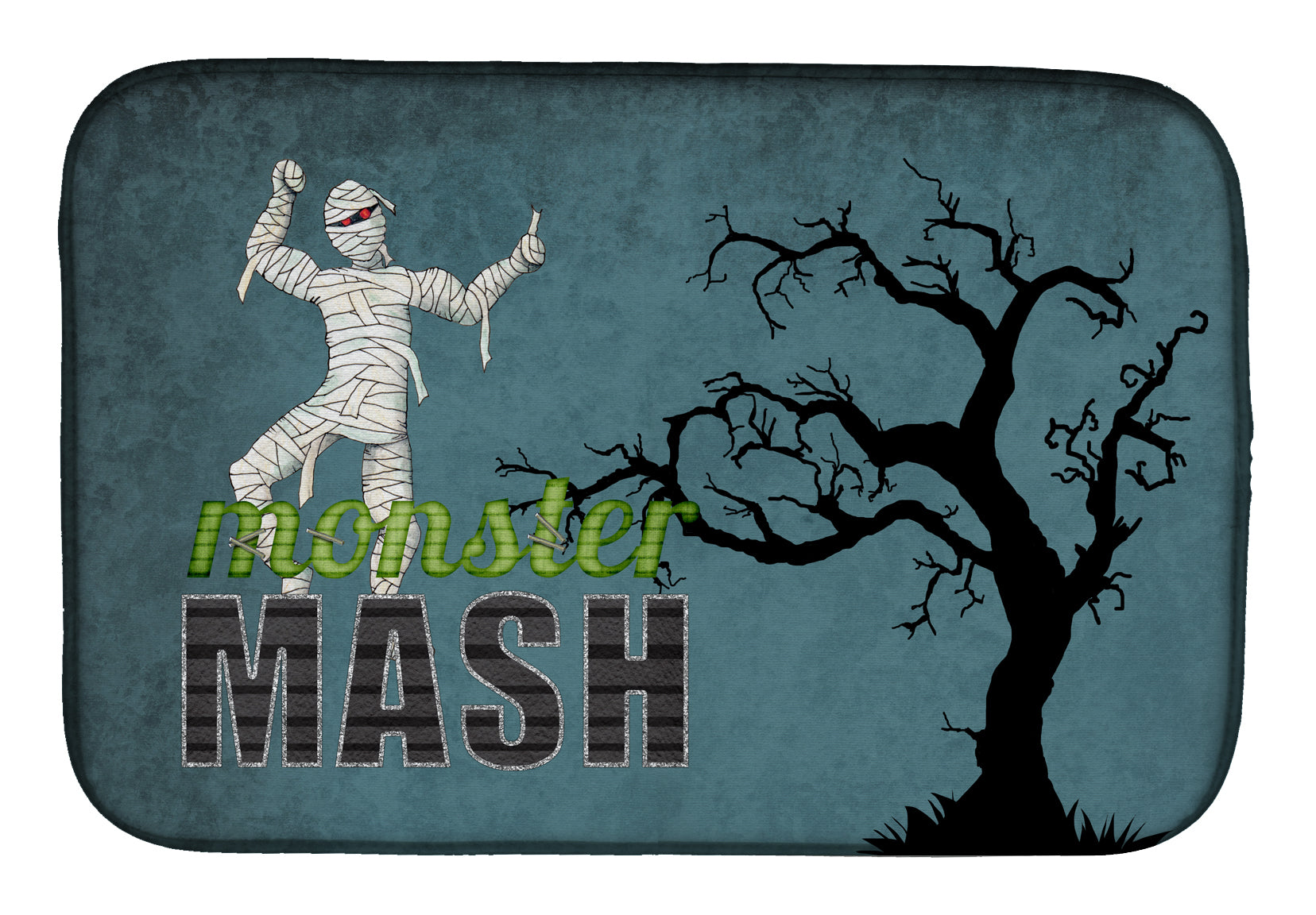 Monster Mash with Mummy Halloween Dish Drying Mat Absorbent Dish Drying Mat Pad for Kitchen Counter Dish Drainer Mat for Countertop, 14 x 21", Multicolor