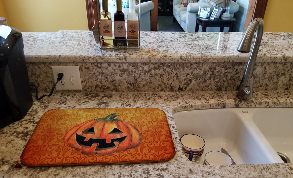 October Pumpkin Halloween Dish Drying Mat Absorbent Dish Drying Mat Pad for Kitchen Counter Dish Drainer Mat for Countertop, 14 x 21", Multicolor
