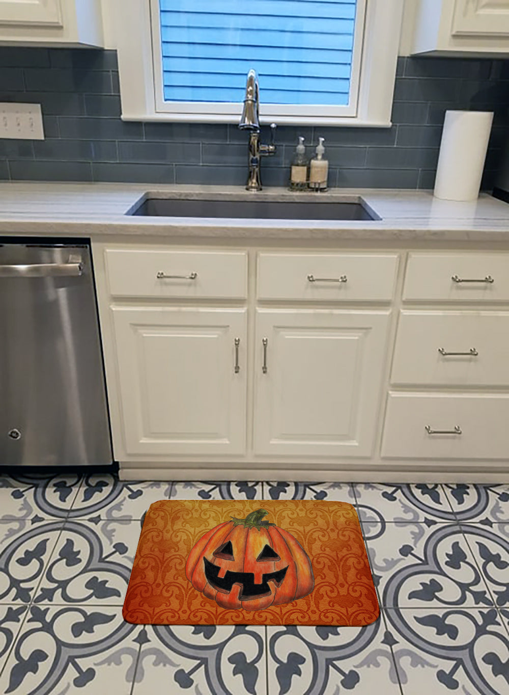 October Pumpkin Halloween Memory Foam Kitchen Mat Machine Washable Anti-Fatigue Cushion Comfort Bath or Kitchen Rug
