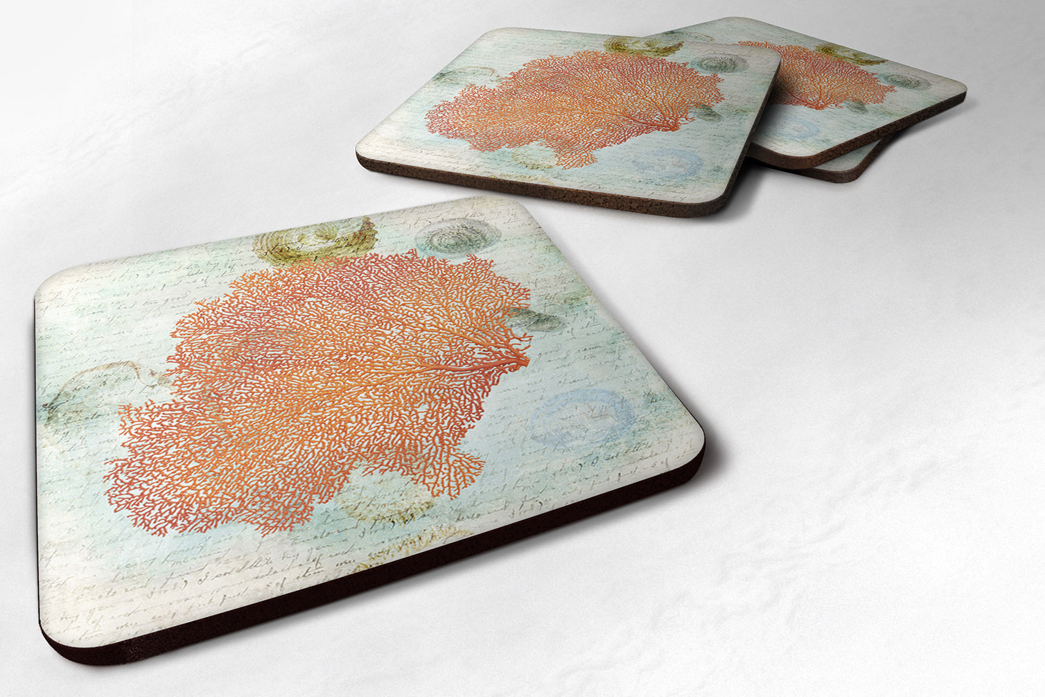 Beach Sea Fan Coral Foam Coasters Set of 4 Cup Coasters for Indoor Outdoor, Tabletop Protection, Anti Slip, Mouse pad Material