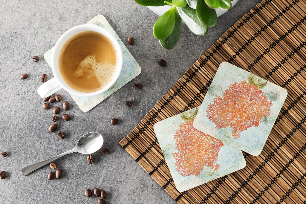 Beach Sea Fan Coral Foam Coasters Set of 4 Cup Coasters for Indoor Outdoor, Tabletop Protection, Anti Slip, Mouse pad Material