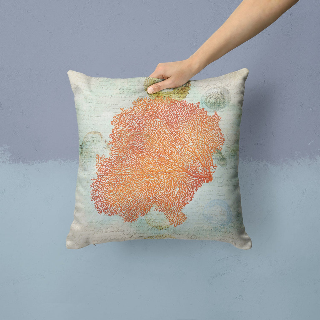Beach Sea Fan Coral Decorative Throw Pillow 14x14 Indoor Outdoor Accent Cushion, Fabric Cover with Insert for Sofa, Bed, Porch & Living Room