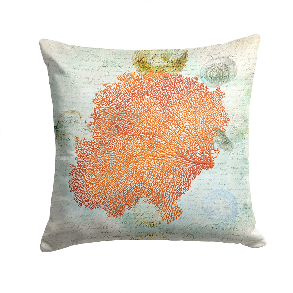 Beach Sea Fan Coral Decorative Throw Pillow 14x14 Indoor Outdoor Accent Cushion, Fabric Cover with Insert for Sofa, Bed, Porch & Living Room