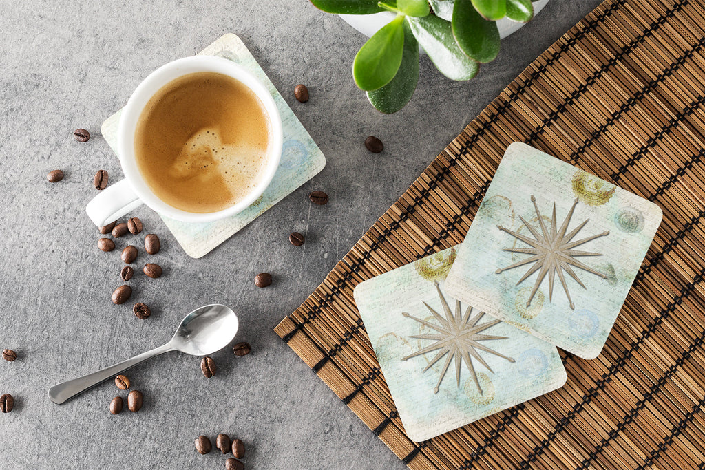 Beach Nautical Star Foam Coasters Set of 4 Cup Coasters for Indoor Outdoor, Tabletop Protection, Anti Slip, Mouse pad Material