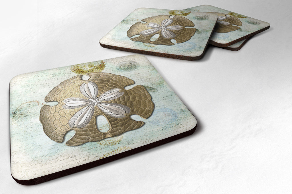 Beach Gold Sand Dollar Foam Coasters Set of 4 Cup Coasters for Indoor Outdoor, Tabletop Protection, Anti Slip, Mouse pad Material