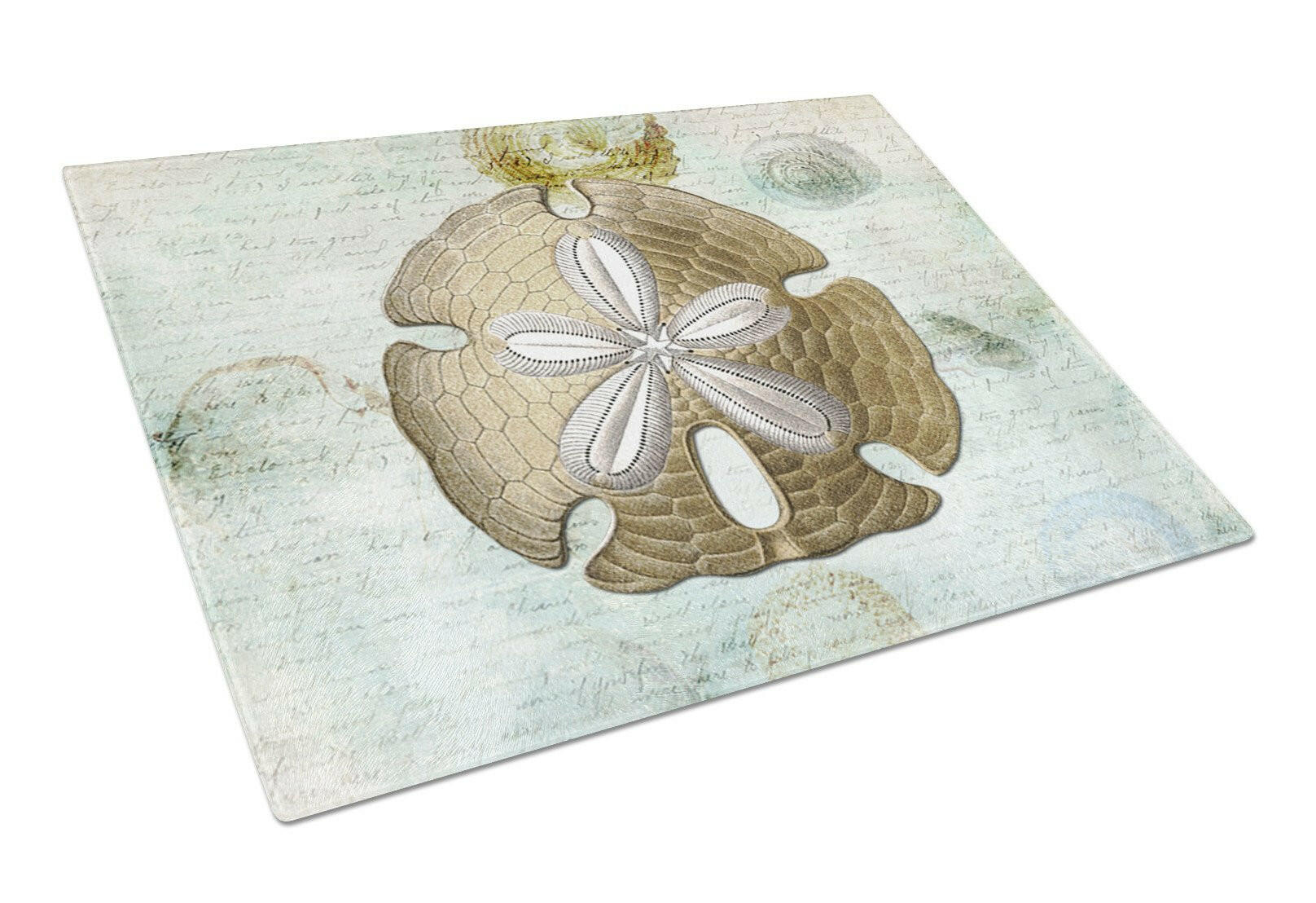 Beach Gold Sand Dollar Cutting Board Tempered Glass Kitchen Cutting Surface, Heat Resistant Chopping, Non-Slip Feet, Food Prep & Serving