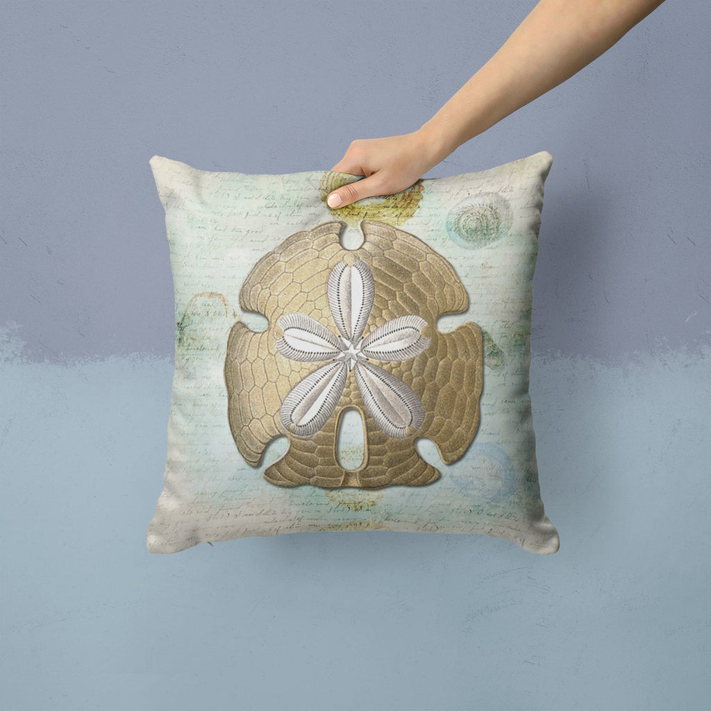 Beach Gold Sand Dollar Decorative Throw Pillow 14x14 Indoor Outdoor Accent Cushion, Fabric Cover with Insert for Sofa, Bed, Porch & Living Room