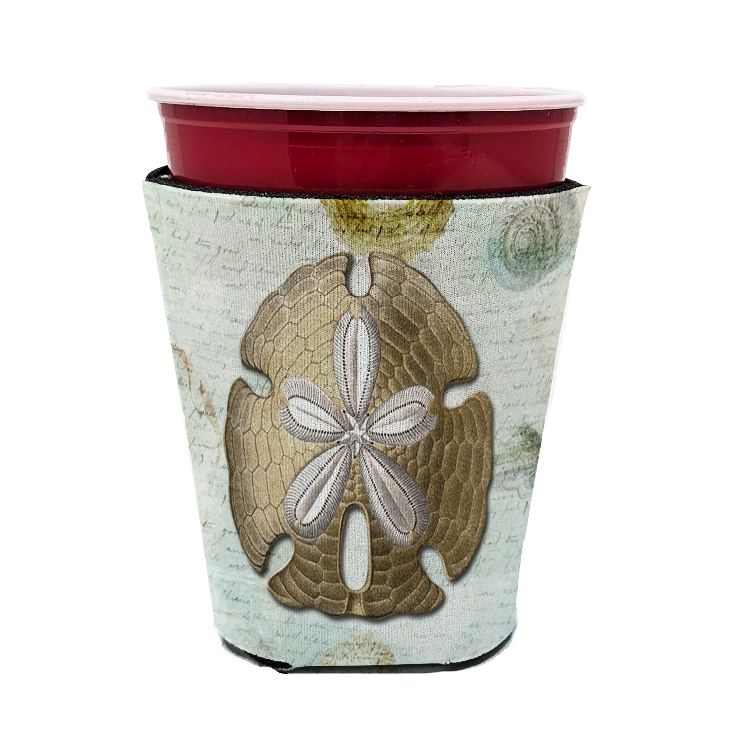 Beach Gold Sand Dollar Red Cup Hugger Sleeve for 16–22 oz Party Cups, Insulated Foam Drink Holder for Iced Coffee, Tailgate & BBQ Reusable