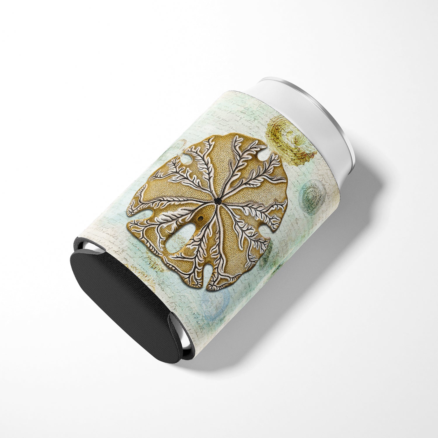 Beach Gold Sand Dollar #2 Can or Bottle Hugger Cooler Sleeve for Standard 12 oz Cans, Insulated Foam Beer & Soda Can Hugger Reusable