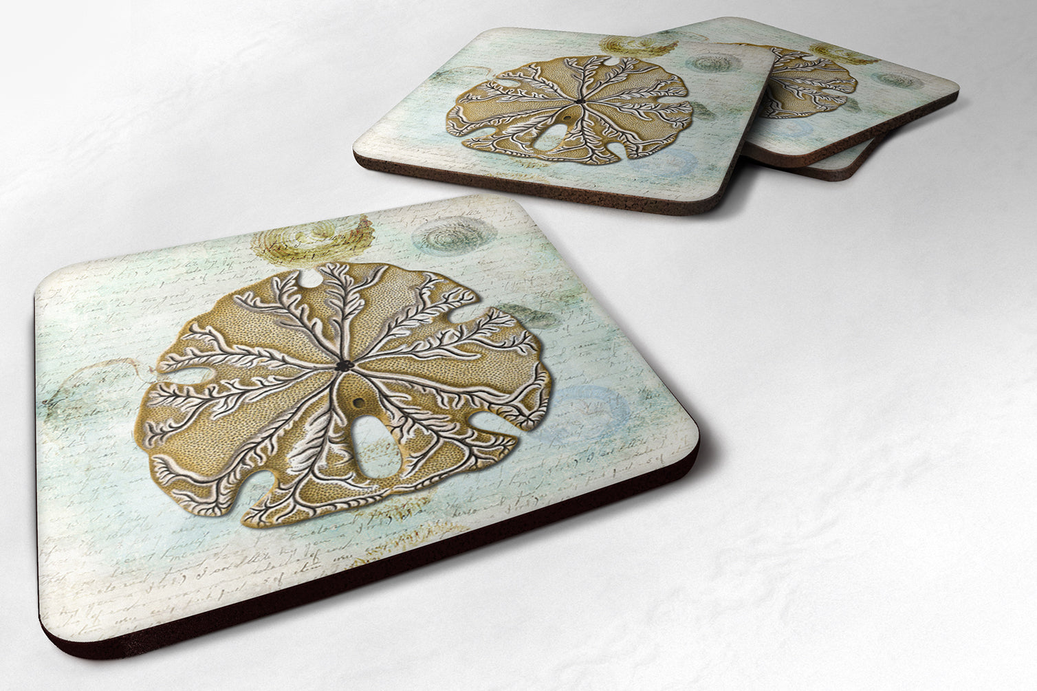 Beach Gold Sand Dollar #2 Foam Coasters Set of 4 Cup Coasters for Indoor Outdoor, Tabletop Protection, Anti Slip, Mouse pad Material