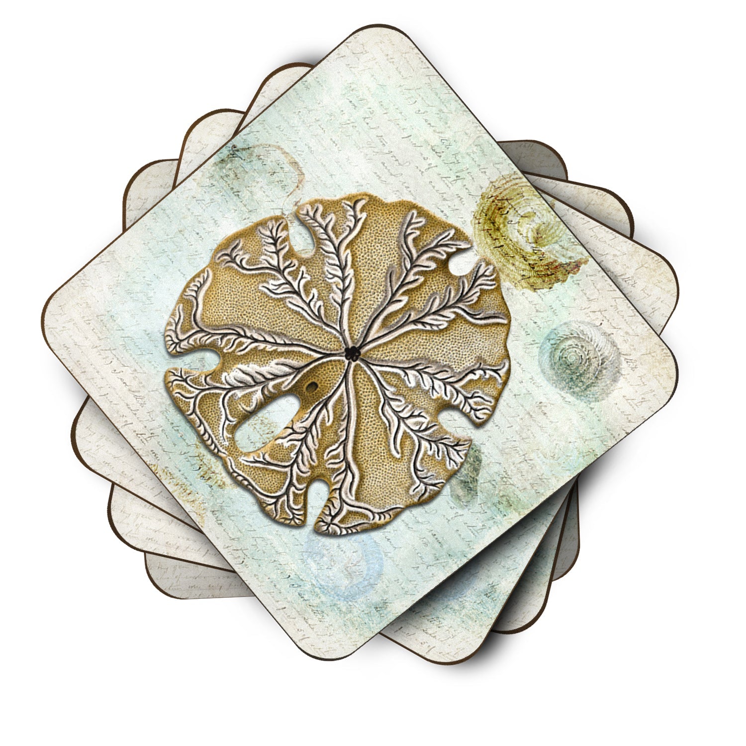Beach Gold Sand Dollar #2 Foam Coasters Set of 4 Cup Coasters for Indoor Outdoor, Tabletop Protection, Anti Slip, Mouse pad Material
