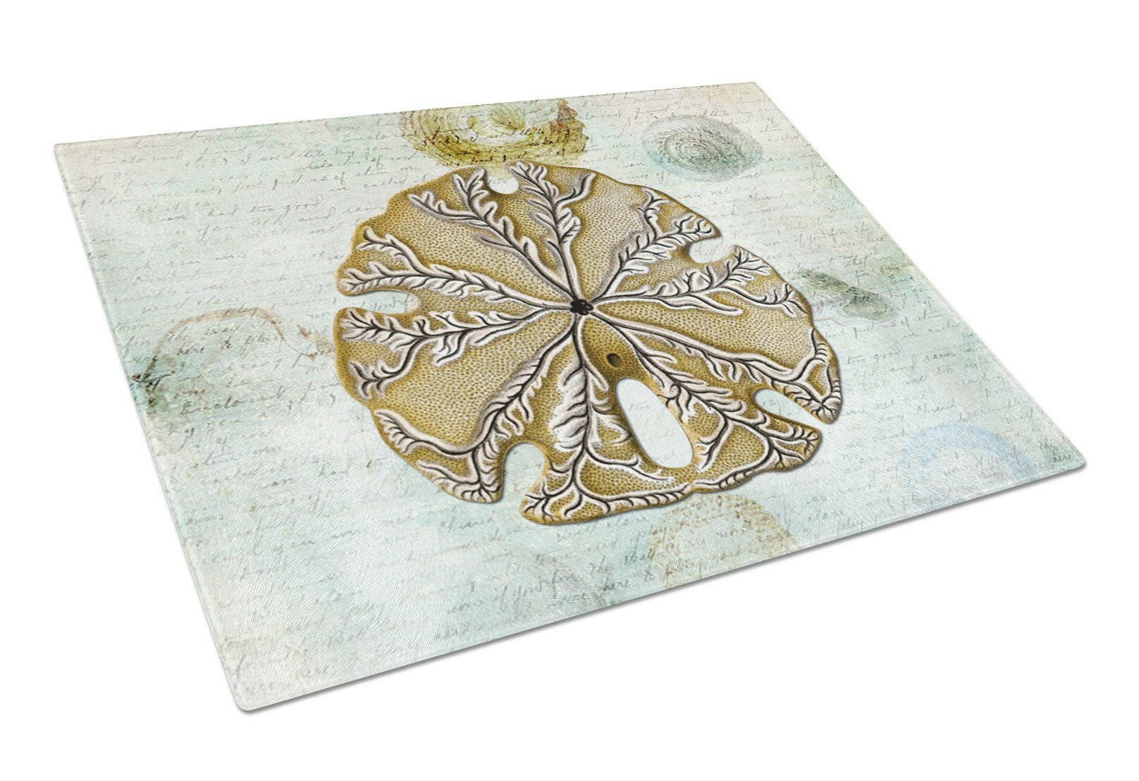 Beach Gold Sand Dollar #2 Cutting Board Tempered Glass Kitchen Cutting Surface, Heat Resistant Chopping, Non-Slip Feet, Food Prep & Serving